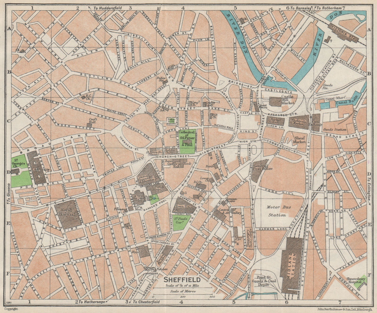 SHEFFIELD. Vintage town city map plan. Yorkshire 1957 old vintage chart